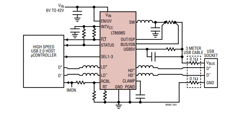 Application Circuit Diagram - Analog Devices Inc. LT8698S/LT8698S-1 USB Chargers